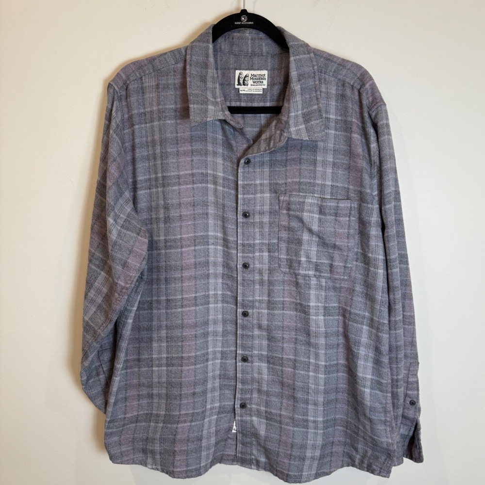 Marmot Mountain Works Plaid Flannel Shirt Jacket Mens XL TG Gray